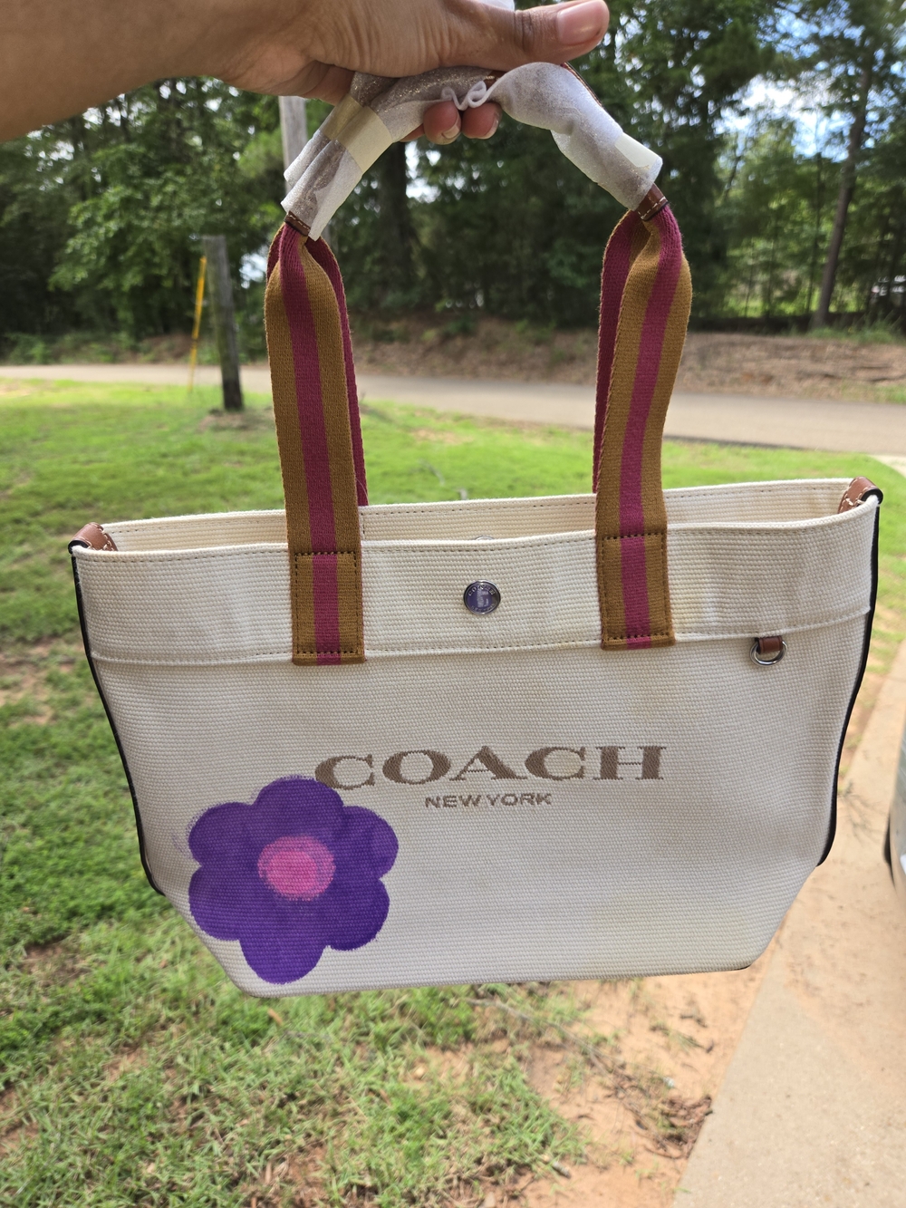 Authentic Coach Canvas Tote Bag CK168 | Cream & Brown Leather